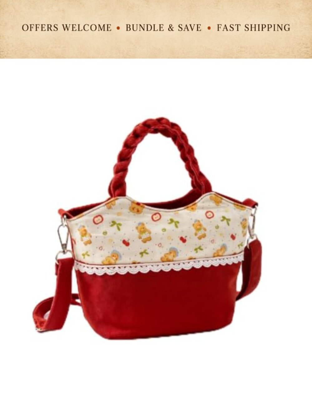Canvas Crossbody Handbag Braided Handle Women Cute Shoulder Bag Purse